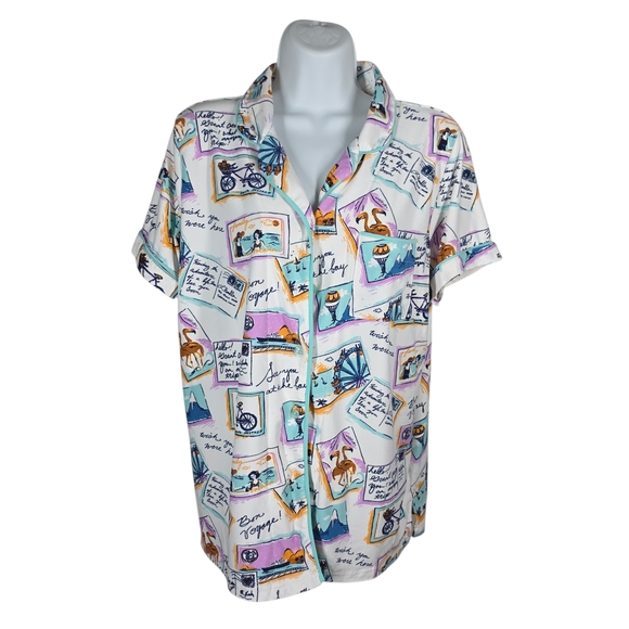 MUNKI MUNKI POSTCARD/TRAVELING PRINT SHORT SLEEVE PAJAMA TOP - Picture 4 of 8